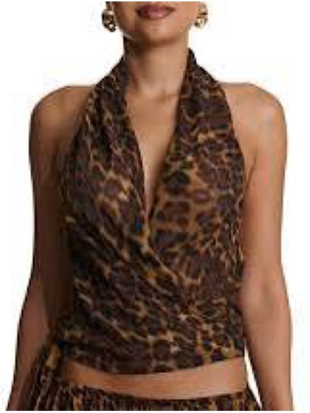 NWT Naked Wardrobe Sz XL Leopard Print Sheer Chiffon Halter Top